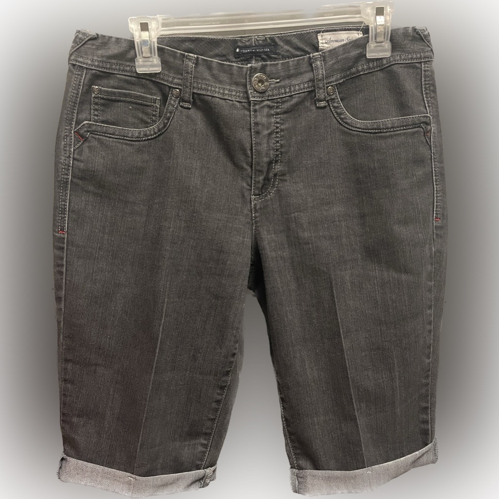 TOMMY HILFIGER Black Denim Bermuda Cutoffs • Size 12